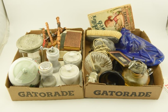 Lot 1102 - (2) Boxlots: 4pc marble tabletop condiment set, Very RARE 1863 book of U.S. Infantry