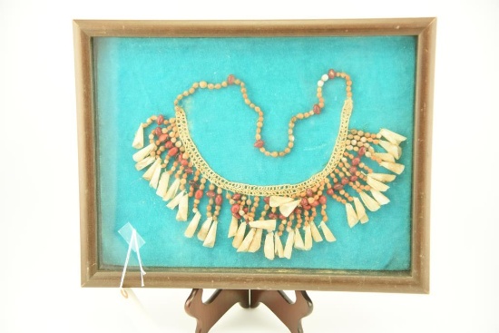Lot 1122 - Framed Indian beaded necklace in deep frame 12” x16”