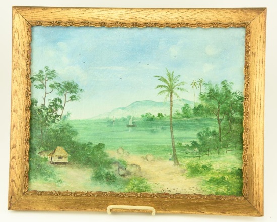 Lot 1125 - Original Oil on canvas of Cebu P.I. 1911 by V. Abuhun 14” x 18” with professional