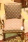Lot 1360 - Upholstered  brass tacked arm chairs (36” in height), mate no. 1364