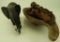 Lot 1701 - (5) Wood carvings: 3 elephants, a hippo, and a bowl