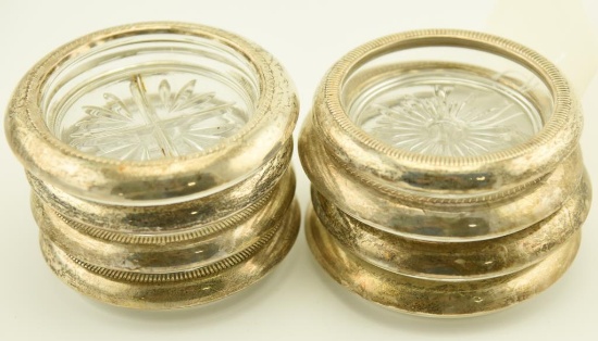 Lot 1222 - (8) Glass with sterling rims coasters