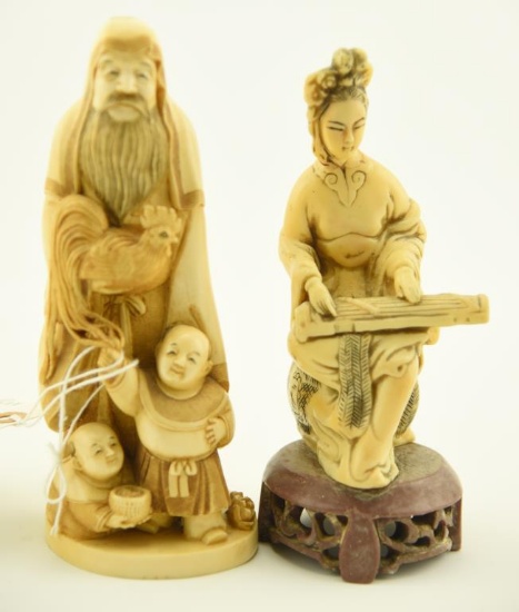 Lot 1262 - (2) Figurines: one cast resin and the other is a Japanese example of carved ivory