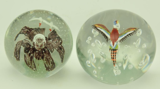 Lot 1283 - (2) Art glass paperweights with birds: one signed J. Murphy