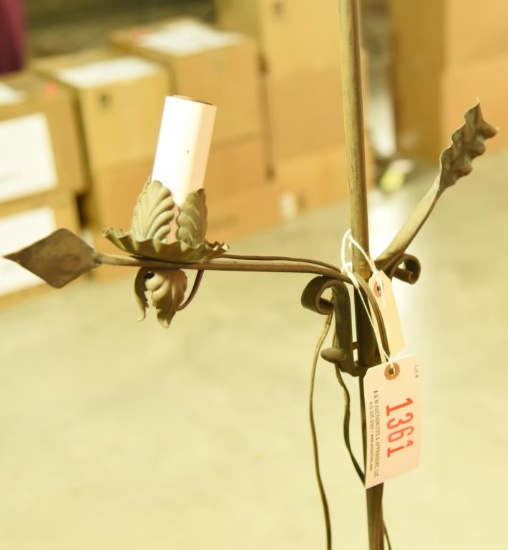 Lot 1361 - Wrought iron bridge floor lamp with brass finial (63 ½” in height)