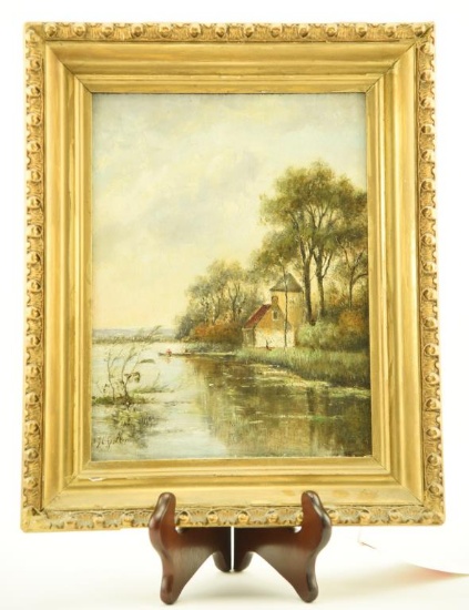 Lot 1378 - Jan Jacob Coenraad Spohler (1837-1923) oil painting on oak panel: in gilt and gessoed