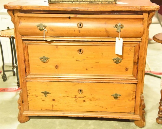 Lot 1551 - Unusual Delaware antique pine 3 drawer chest: brasses look like they could possibly