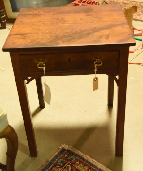 Lot 1561 - Antique 18thC Chippendale style single drawer work table with brass hardware