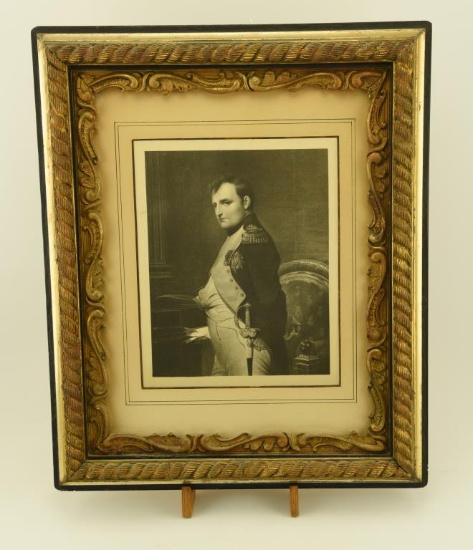 Lot 1562 - Unusual print or embroidery on silk depicting Napoleon: framed in a gessoed and gilt