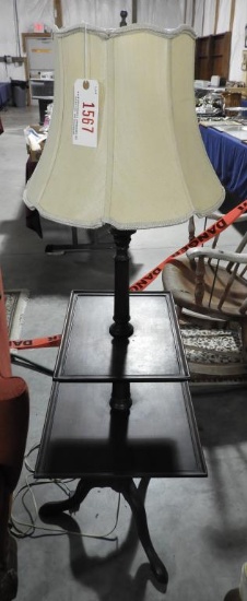 Lot 1567 - Mahogany tiered table floor lamp (56” in height, 20” in width, and 20” in length)