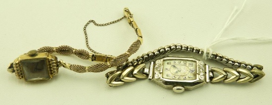 Lot 1626 - (2) Art Deco ladies watches: one a 14k white gold Gruen the other a gold filled Elgin