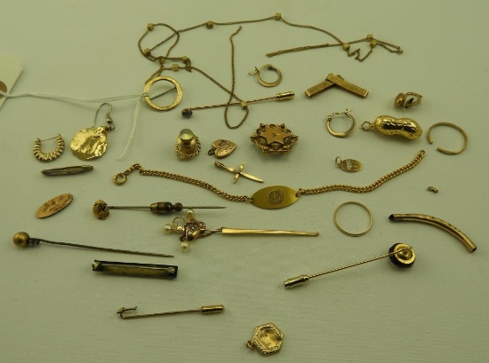 Lot 1641 - Large lot of gold toned jewelry containing some gold and silver: 4 dwt of 10k, 4.3 dwt