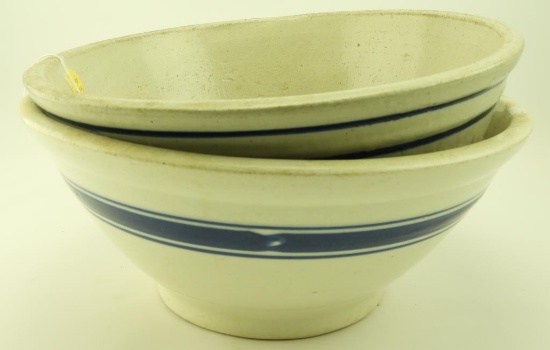 Lot 1666 - (2) Banded mixing bowls: one stoneware and the other pottery, blue from Chicopee Falls