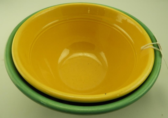 Lot 1670 - Green & yellow pottery mixing bowls