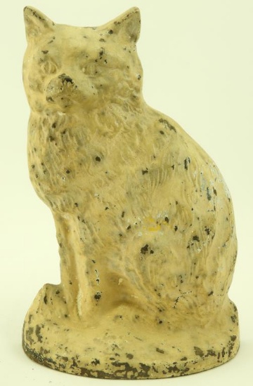 Lot 1673 - Antique hand painted cream color iron cat doorstop