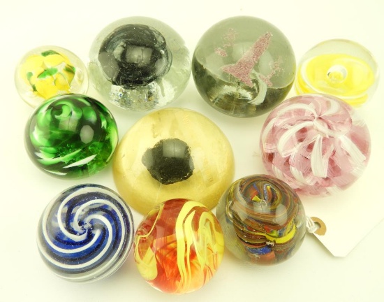 Lot 1702 - (10) Paperweights: 9 are art glass and one is acrylic, 4 are signed