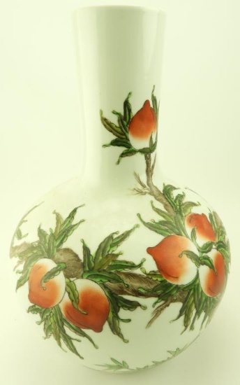 Lot 1713 - Signed Chinese porcelain vase: painted with peaches