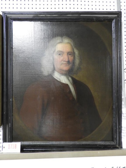 Lot 1718 - Oil on canvas 18thC portrait of seated Pennsylvania Quaker gentleman: in antique frame