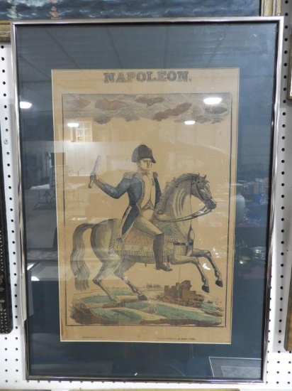 Lot 1724 - Early Epinal engraving of Napoleon on horseback: framed and matted (21 ½” x 30 ½”)