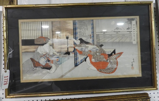 Lot 1729 - Excellent Japanese triptych signed woodblock print: professionally framed & matted