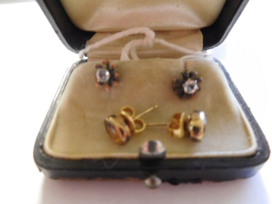 Lot 1647b - Pair of 14k earrings with clear stones and a pair of 10k earrings with orange stones: