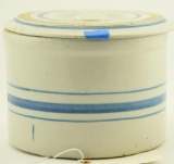 Lot 1427 - Large blue banded stoneware butter or salt crock with lid