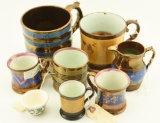 Lot 1490 - (8) Pieces of copper luster porcelain: 8 mugs & a pitcher