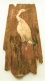 Lot 1540 - Driftwood wall plaque painted with heron (28 ½” x 11 1/2”) carved and painted by