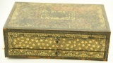 Lot 1550 - Early Chinese black and gold lacquered sewing or game box with lift top and drawer
