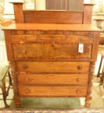 Lot 1565 - Antique Empire 7 drawer chest from New Hampshire with backsplash and carved columns