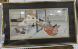 Lot 1729 - Excellent Japanese triptych signed woodblock print: professionally framed & matted