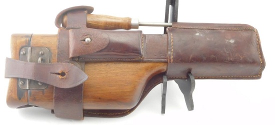 Luger broom handle gun stock in leather holster. SN# on stock is 902    