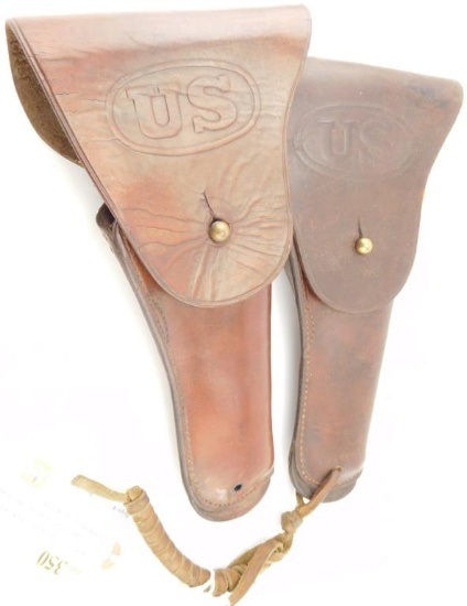 2 WW1 US leather holsters for Colt 1911: One marked BOYT 1917 C.G., the other marked  PERKINS