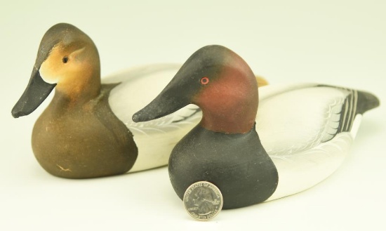 Lot #12 - Pair of 1/3 size carved Canvasbacks by Bill Joiner, Chestertown, MD signed and dated