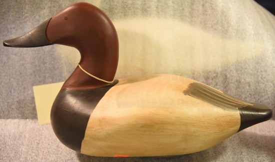 John E Stark Canvasback Drake Decoy of Perryville, MD. Branded "JES & 01" with lead keel weight.