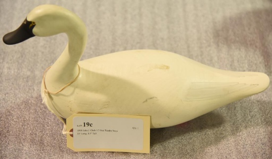 1990 John J. Clark 1/3 Size Tundra Swan 15" Long. 8.5" Tall