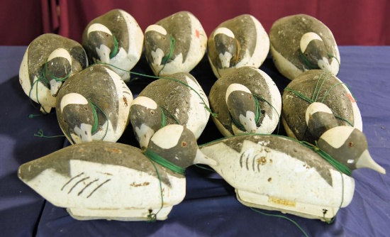 Lot #2 - (11) Cork body Bufflehead drake decoys by Pete Robbins Cambridge, MD All rigged with