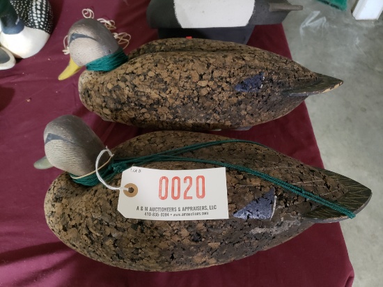 Lot #20 - (2) Custom made cork body decoys from Somerset Co. One black duck and one Mallard hen