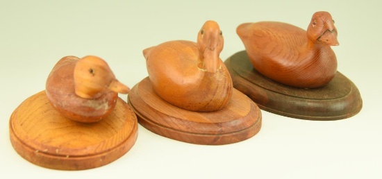 Lot #24 - (3) 1/3 size carved decoys signed Wessells on wooden bases