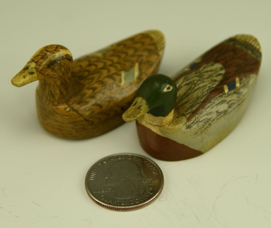 Lot #6 - Pair of miniature carved Mallard drakes unsigned (extremely small in size 2” each)