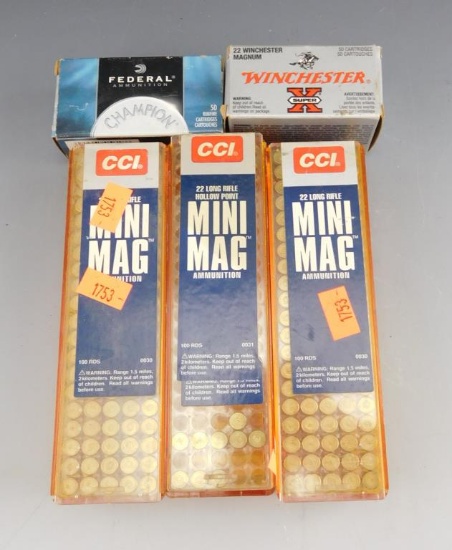 Lot #114 - (200) rounds of CCI, 22 Long Rifle Mini MAG, (20) rounds of Federal Champion, 22  Long