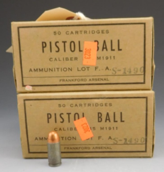 Lot #18 - (2) full boxes of Pistol Ball, Caliber .45 M1911 ammunition, from Frankford Arsenal,