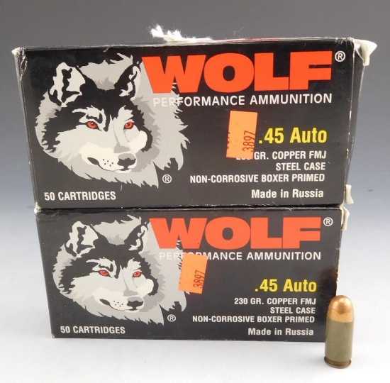 Lot #341 - (100) rounds of Wolf .45 Auto, 230 GR, Copper FMJ
