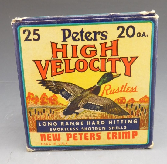 Lot #343 - (25) rounds of Peter’s High Velocity 20 GA, 2 ¾ in. 6 shot in a Vintage box, box  in