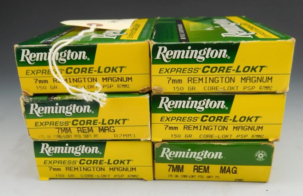 Lot #53 - (6) full boxes of empty cases of Remington 7mm Remington Magnum ones fired