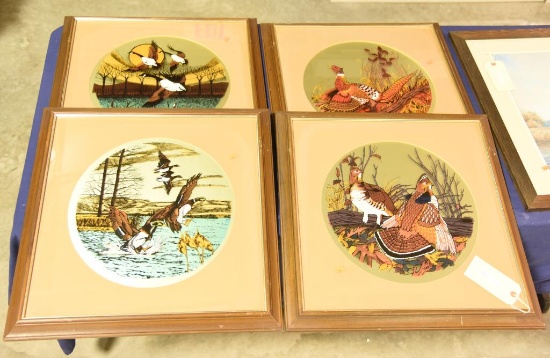 Lot #1 -  Set of (4) framed reverse paint on glass wildlife artworks: Ducks, Canada Geese,