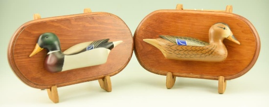 Lot #34 - Pair of miniature half Mallard decoys on wooden plaques by William A. Coleman