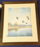 Lot #2 - Framed Litho of watercolor of Canada Geese landing on water (23” x 26”)