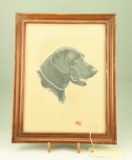 Lot #94 - Framed Watercolor of black lab signed Elliott (14” x 19”)