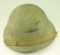 Lot #404 - Military metal Helmet with Chin Strap and blue painted interior.